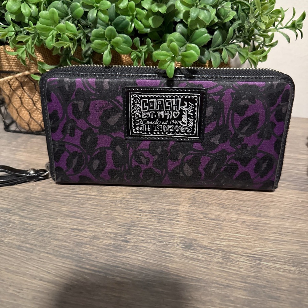 Coach Purple and Black Wallet with Gothic Pattern